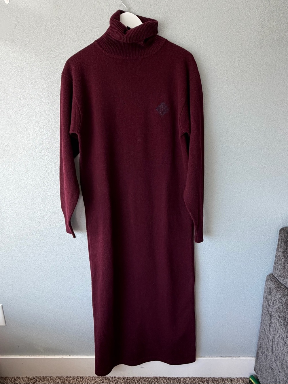 Ralph Lauren vintage FLAWED 100% wool maroon turtleneck maxi sweater dress sz L